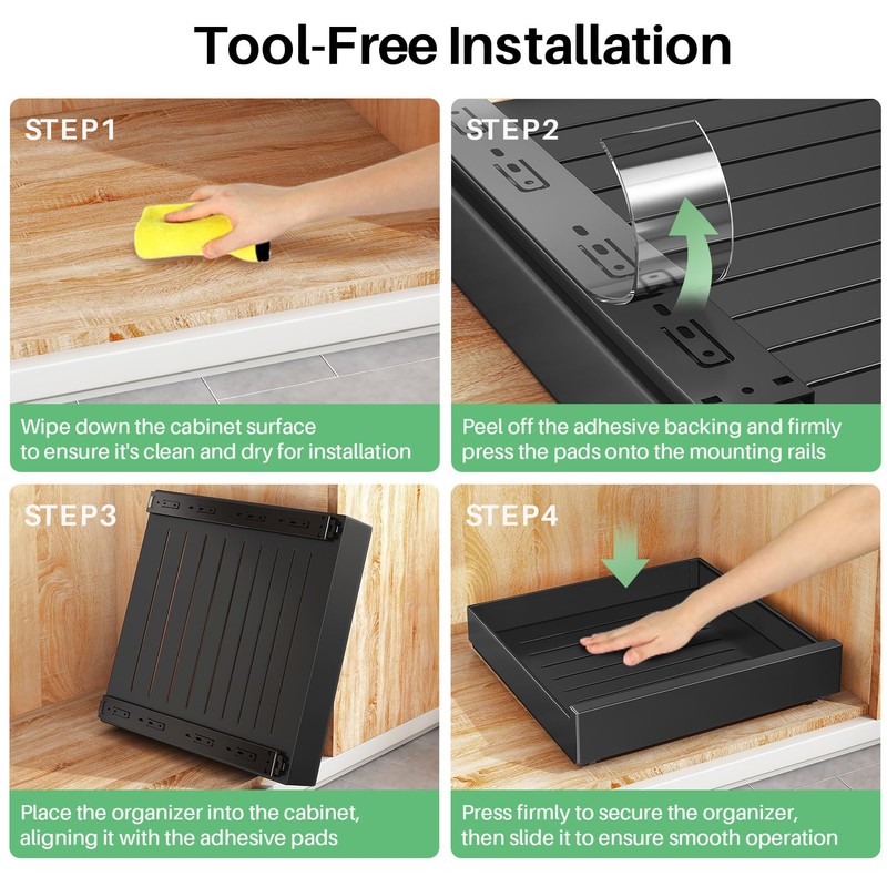 Pull out Cabinet Organizer, 21"Deep, Heavy Duty Full-Extension Slide out