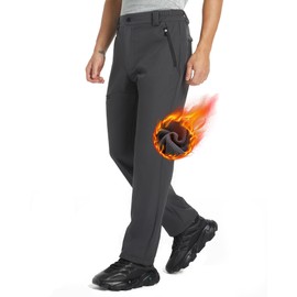 wantdo Men's Fleece Lined Hiking Pants Waterproof Insulated Winter Warm Softshell Ski Snow Outdoor Snowboard Pants Grey S