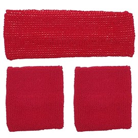 Topkids Accessories 3pcs Unisex Headbands & Wrist Sweatbands for Exercise Set, Colourful Headbands & Sweatbands for Adults & Kids Sports Bands, Fitness Accessories (Red)