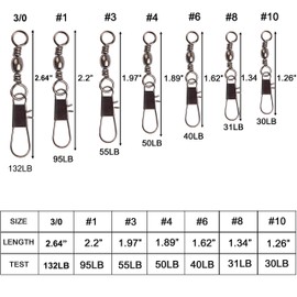 Fishing Barrel Swivel with Safty Snap Fishing Line Connector Snap Swivels Solid Rings High Strength Fishing Tackle, Test 31-95LB
