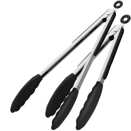 Starchef Kitchen Food Tongs - Utensil for Cooking, Serving, Barbecue, Salad, Buffet(9"and 12"/Black)