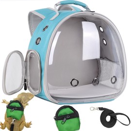Crested Geckos Backpack Carrier,Reptile Portable Backpack Carrier with Small Backpack Harness Leash Set,Space Capsule Clear Bubble Window Travel Backpack for Lizard Travel,Guinea Pig,Bearded Dragon