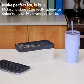 W&P Ice Ball Box Silicone Circular Ice Tray with Lid & Bin, Holds 96 Spheres, Easy Release, Space-Saving Stackable Design, Dishwasher Safe, Cream