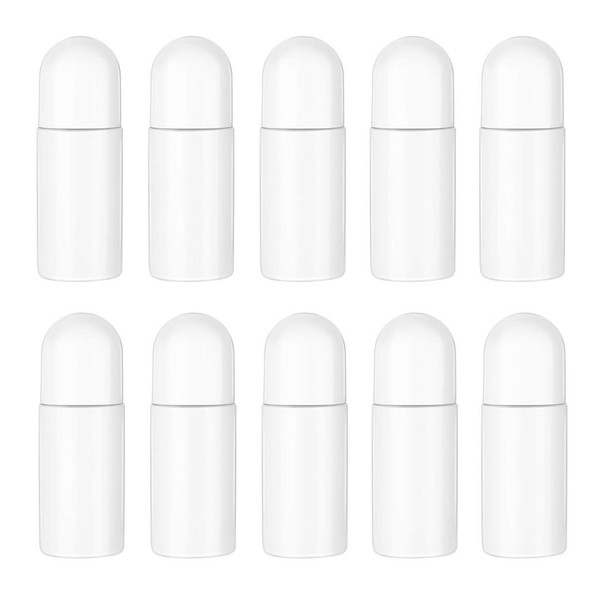 Beavorty 10Pcs 50ML Plastic Roller Bottles Empty Refillable Roll On Bottles Leak- Proof DIY Containers with Plastic Ball for Essential Oils Perfumes Balms (White)