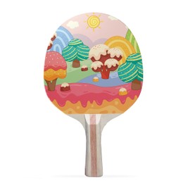 TigerTail Sports Sweet Land Colorful Design Ping Pong Paddle, Premium 5 Ply Table Tennis Racket (Red on Back)
