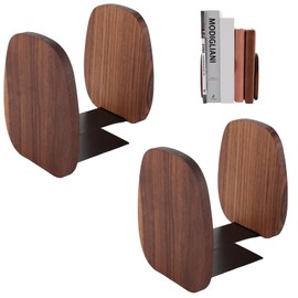 WOPPLXY 2 Pairs Wood Book Ends - Wooden Bookends Dark Walnut - Decorative Book Ends for Shelves - Book Support for Study, Home, Office