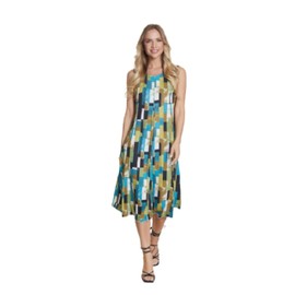 MULTIPLES Women's Panel Scoop Neck Tank Dress, Geo Multi