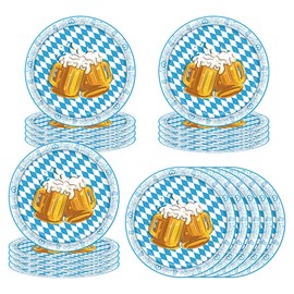 Pack of 20 Oktoberfest Paper Plates Blue White Set, Round Oktoberfest Plates Cardboard, Bavarian Diamond Motif, Disposable Tableware, Paper Plates, Bavarian Oktoberfest for Party Tableware, Tableware