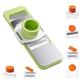 Vegetable Chopper, Salad Chopper with 6 Blades Multi-Functional, Adjustable Onion Dicer Fitted with A Hand Guard, Stainless Steel Veg Chopper and Dicer, Kitchen Tools & Gadgets (Green)