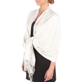Sakkas Silky Soft Pashmina Feel Scarf / Stole - White