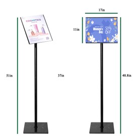 PICNICNI Sign Holder Stand 11 x 17 Floor Sign Standing Versatile, Marble Base, Both Vertical & Horizontal View Sign Displayed Poster Stand for Store Business Show, Black (11x17 inches)