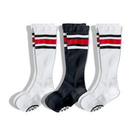 Old Bones Therapy Compression Socks with RED Stripes (15-20 mmHg) - High Performance Socks Perfect for Skateboarding, BMX and Roller Skating (XX-Large, 2 Pack White + 1 Pack Black)