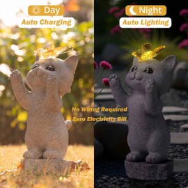 DecorSmart Cat Garden Outdoor Statue Gifts for Cat Lovers Lady Mom Dad Women Outside Solar New Home Decor for Patio Yard Housewarming Gardening Gifts