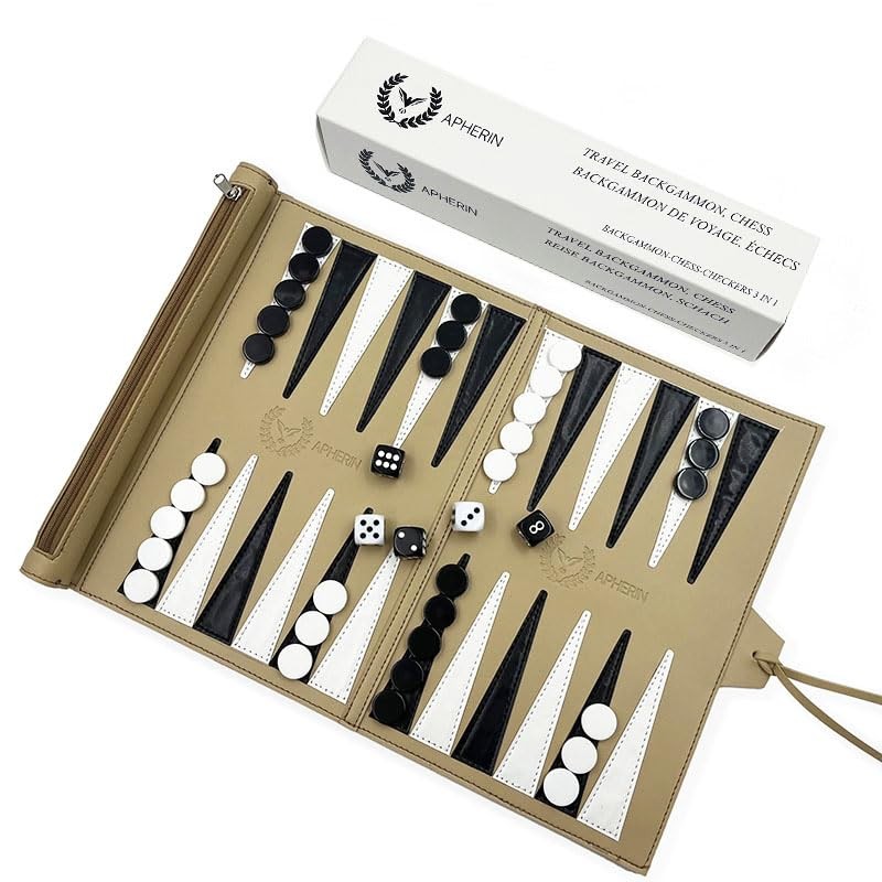Apherin Rolling Travel Backgammon Chess Lady 3 in 1 -