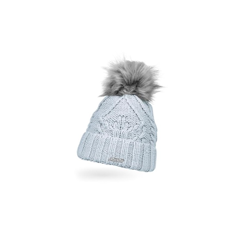 Neverless® Women's Knitted Hat Lined Envelope Fleece Lining Fur Pom