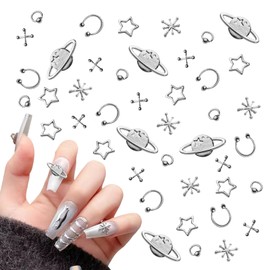 Nail Parts Punk 120 Pieces 3D Large Cross Star Planet Cross X Shape Mine Nail Stone Silver Deco Parts Nail Art Parts Metal Jewelry Parts Alloy DIY Craft Material