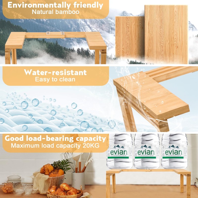 Puosike Spice Racks for Cabinet, Expandable, Spice Rack, Standing Bamboo,