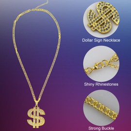 HXMJIED 4 Pcs Hip Hop Costume Kit, Hippy Accessories, 80s/90s Rapper Accessories,Hip Hop Fancy Dress Costumes,Bucket Hat Dollar Sign Necklace Sunglasses Gold Bracelet Ring Outfit for Disco Theme Party