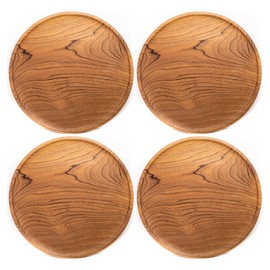 Rainforest Bowls Set of 4 12" Round Javanese Teak Wood Dinner Plates- Perfect for Everyday Use- Hot & Cold Friendly, Ultra-Durable, Premium Wooden Plates- Handcrafted by Indonesian Artisans