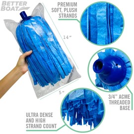 Large Mop Head Replacement Refill Synthetic Wet Chamois Mop Head Boat Cleaning Products Wash Mop for Deck, Floor, Home, Auto Car and RV with No Streaks or Fiber Cloth Lint Like Microfiber Mop Head