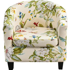 Tub Chair Covers 2 Piece Set - Upgraded 2 IN 1 Design Bucket Chair Covers High Stretch Printed Soft Club Chair Covers Armchair Slipcovers for Dining Living Room Cafe Bar Office Reception (Print 28)