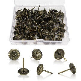 Fatiya 100 Pieces Daisy Upholstery Nails for Furniture with Box, 7/16 Inch Antique Bronze Furniture Nails, Decorative Nails, Nail Heads Pins for Wood, DIY Projects, Sofa, Jewelry Box (16 x