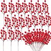 30 Artificial Red Berry Stems,7.9 Inch Christmas Holly Berry Branches