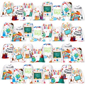 Woanger 30 Pcs Pieces Back to School Drawstring Bags 11.8 x 9.8 Inches Fist Day of School Party Favor Bags Crayon Backpack