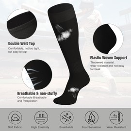 Ninsone 3 Pairs Soccer Baseball Sock, Youth Men and Women Knee High Softball Football Socks for Sports