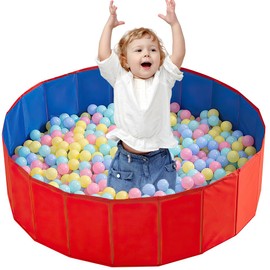 KBIBCK Ball Pit, Foldable Baby Ball Pit, 80 CM Kids Ball Pit for Children Girls Boys, Nursery Baby Playpen, Portable Baby Round Ocean Ball Pool for Dogs Cats Indoor Outdoor, Balls Not Included (Red)