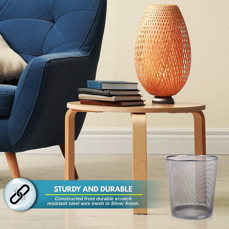 Metal Mesh Bin, Silver Metal Trash Bin, Wastebasket Bin, Waste