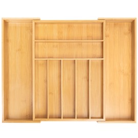 Besilord Expandable Utensil Organizer Silverware Organizer for Kitchen Adjustable Utensils Holder Bamboo Large Flatware Silverware Cutlery in Drawer (9 slot, Natural