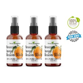PACK OF 3 Premium Organic Moroccan Orange Blossom (Neroli) Water - 4oz Sprayer Imported From Morocco - 100% Pure (Food Grade) Rich in Vitamin A & C. Perfect for Hydrating & Rejuvenating Your Skin
