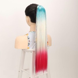 Rainbow Ponytail Extension With Hair Tie 24 inch Colored Hair Extensions for Braiding Colorful Ombre Mermaid Pony Tail Hair Extensions for Braids Blue white pink