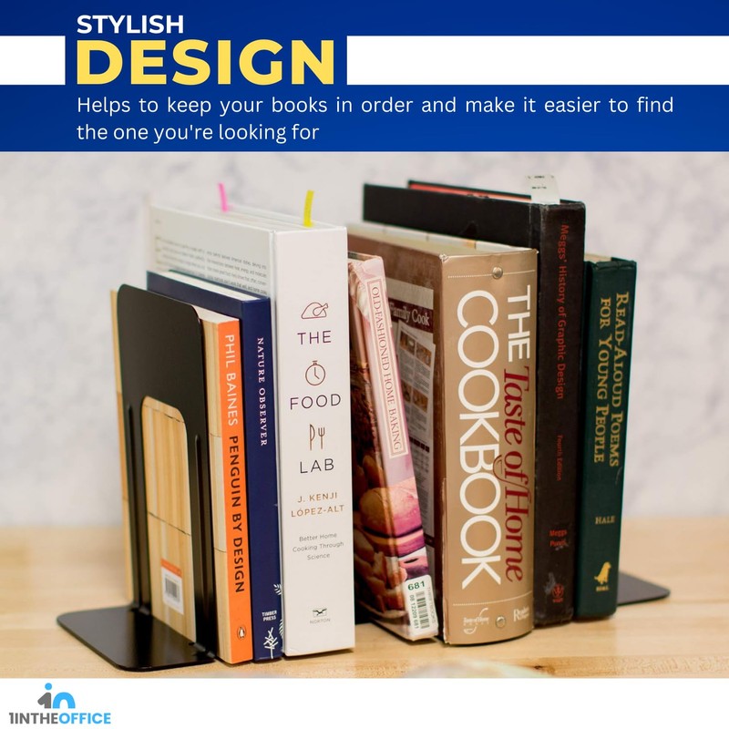 1InTheOffice Bookends, Book Stoppers, Large Metal Bookends for Shelves &