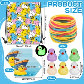 Skylety 100 Pcs Cruise Ducks Kit Includes 50 Mini Glow in The Dark Ducks and 50 Cruising Duck Tags with a Pen, Glow Bands and Storage Bag for Cruise Ship Hiding Essentials