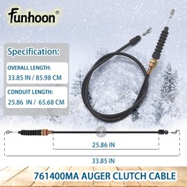 Funhoon 761400MA Auger Clutch Cable for Murray 627104X8 629104x35B Craftsman Briggs & Stratton Snow Blowers Replaces 340373 761400 761153