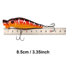 FANGBLUE Popper Fishing Lures Topwater Fishing Baits 3.3 inches Hard Baits 3D Eyes Swimbait Crankbait with Treble Hook for Bass Trout Freshwater Saltwater