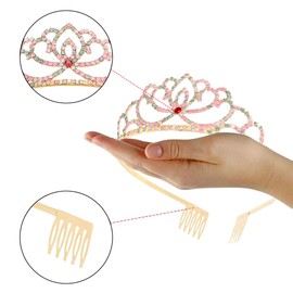 FASOTY Gold Tiara Opal Multicolor Crystal Crown with Combs Elegant Princess Tiaras and Crowns for Women Girls Rhinestone Headband for Bridal Wedding Birthday Party Prom