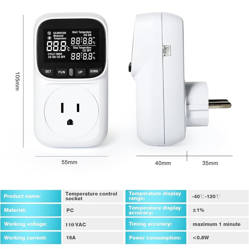 KABASI Digital Temperature Controller, Heavy Duty 15A/ 1800W Thermostat Outlet