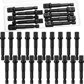 Mudder 20 Pieces 3/8 Inch Impact Adapter Square Socket Bit Adapter Hex Impact Socket for Drills Extension Accessory Driver Bits for Automotive DIY-1/4 Hex Shank(Black)