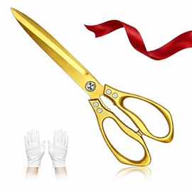 Large Ribbon Cutting Scissors Heavy Duty Gold Stainless Steel Scissors Ribbon Cutting Ceremony Kit with Scissors and a Pair of White Gloves Suitable for Ribbon-Cutting Office Home and Crafts