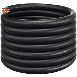 Portable Power Cable SOOW 600V, 6/4 Electric Cable, 6 AWG Electric Wire for Motor Leads, Portable Lights, Battery Chargers and Machinery, 25FT Electrical Cord, 4 Conductor