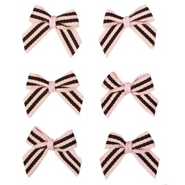 Q-YO Embellishments for Crafts, 20pc Grosgrain Ribbon Bows for DIY Small Hair Ties,Hair Clips, Christmas Cards, Scrapbooks, 1"-1.25" DIY Grosgrain Ribbon Mini Bow-Classic Pink Brown