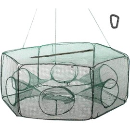 Behr Fish Bait Trap 6 Square Eel Trap Crab Trap 60 x 24 cm Foldable Small Transport Size + Free Carabiner