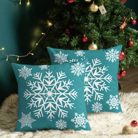CaliTime Pack of 2 Cozy Fleece Throw Pillow Cases Covers for Couch Bed Sofa Christmas Snowflakes 18 X 18 Inches Teal