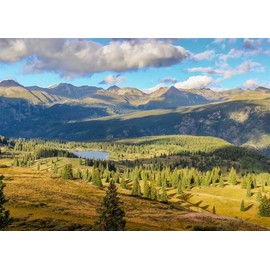 BELECO 8x6ft Soft Fabric Colorado Mountains Lake Backdrop Pine Trees Forest Landscape Outdoor Hiking Camping Backdrop Nature Wallpaper Background Photo Portraits Video Studio Photo Booth Props