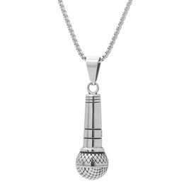 Balaijor Mens and Womens Microphone Necklace Stainless Steel Music Pendant Punk Rock Necklace(White)
