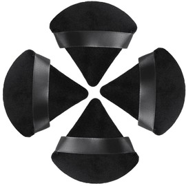 Esponjas triangulares reutilizables con correa para polvos sueltos, base cosmética, maquillaje húmedo y seco (negro)