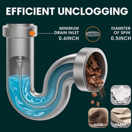 50 FT Drain Snake Hair Drain Clog Remover, Manual Or Powered, Plumbing Snake With Drill Adapte,Unclog Sink Drain Tool, Drain Auger for Toilet、Shower、Kitchen、Sink, No Auto Retract Or Feed, Orange